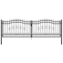 vidaXL Fence Gate with Spear Top Black 406x173 cm Powder-coated Steel Fence