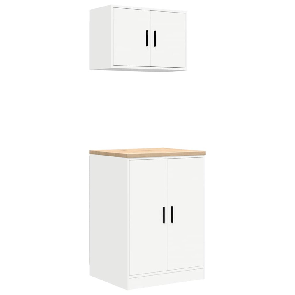 vidaXL Garage Cabinets 2 Pcs White Engineered Wood Cabinet Tool Cabinet