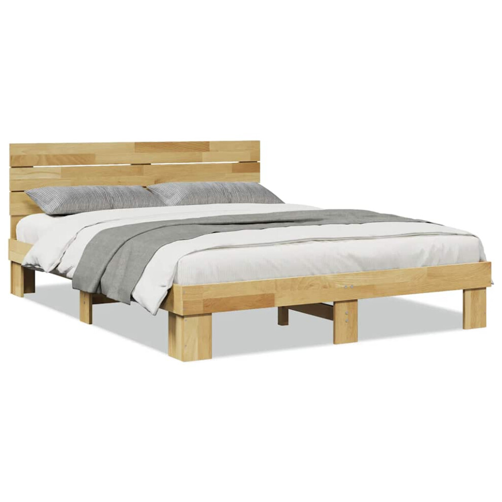 vidaXL Bed Frame With Headboard Without Mattress 140x200 Cm Solid Wood Oak