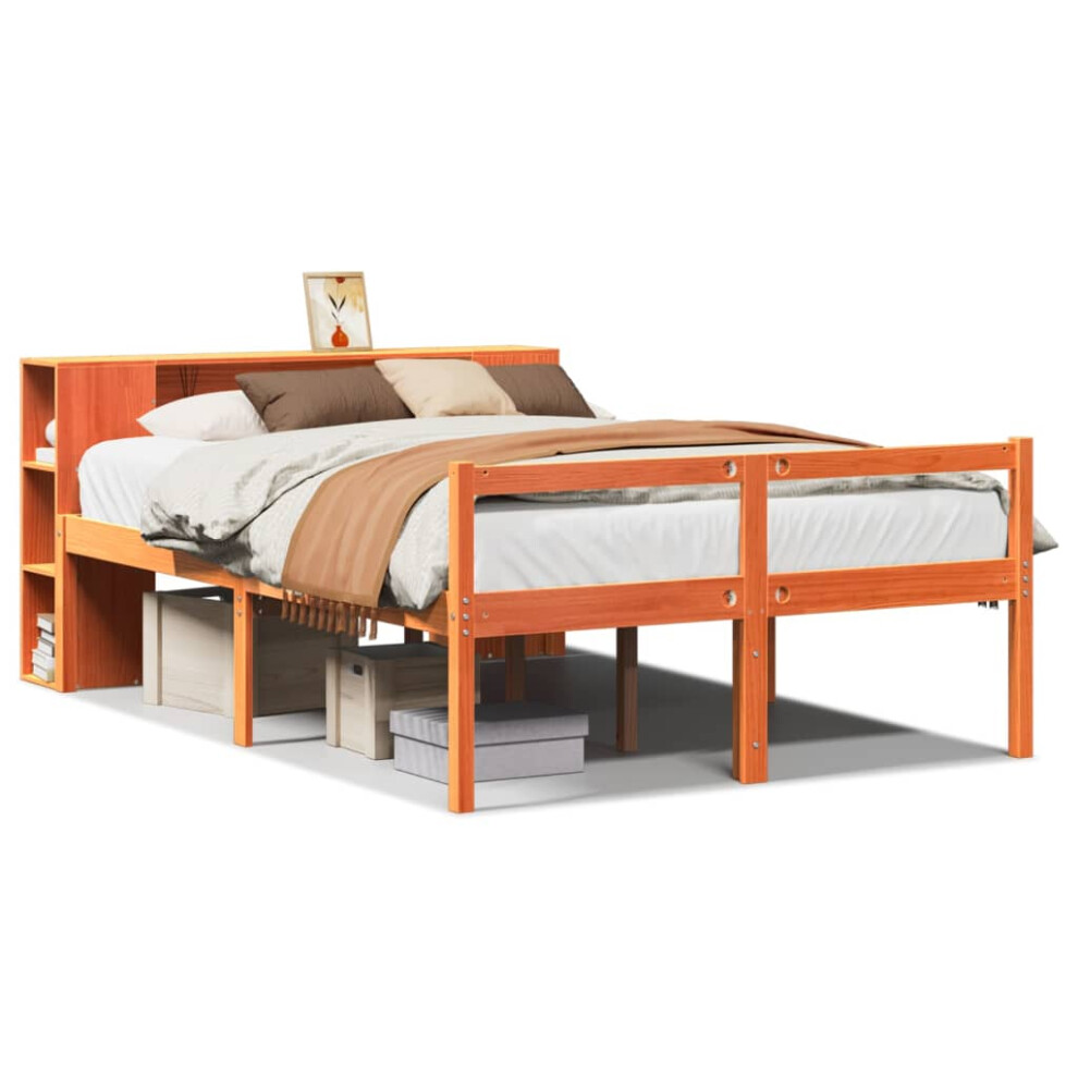 Vidaxl Brown Bookcase Bed Without Mattress Bed Base Wax 160X200 Cm Solid Wood