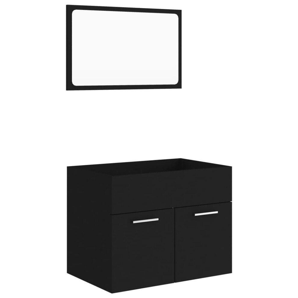 vidaXL Bathroom Furniture Set 2 Piece Black Engineered Wood Washroom Cupboard