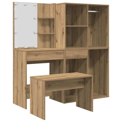 VidaXL vidaXL Dressing Table Set with LED Artisan Oak Engineered Wood dressing table 1