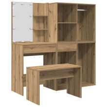 vidaXL Dressing Table Set with LED Artisan Oak Engineered Wood dressing table