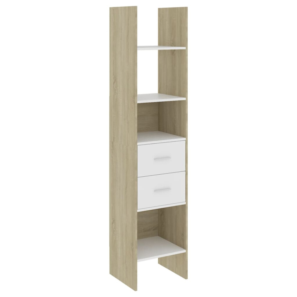 vidaXL Book Cabinet White and Sonoma Oak Engineered Wood Home Standing Shelf