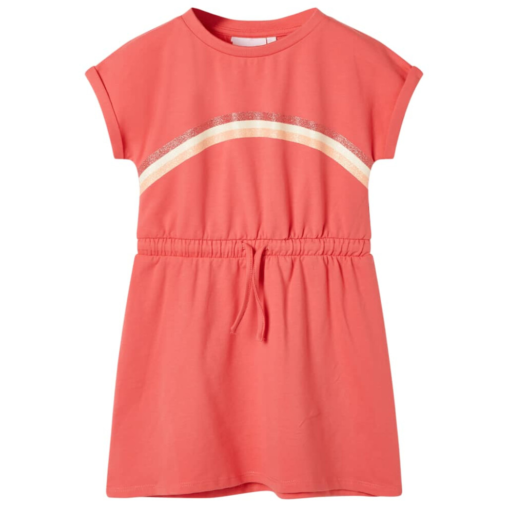 Vidaxl Kids' Dress With Drawstring Girls' Dress Children's Short Dress 128 Coral