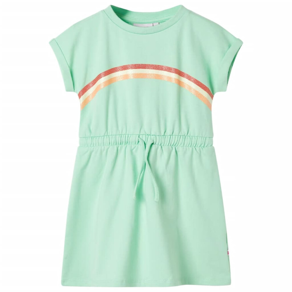 Kids' Dress With Drawstring Girls' Dress Kids' Short Dress Bright Green 128