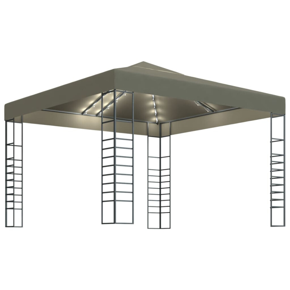 Vidaxl Garden Marquee With Led String Lights 3X3 M Taupe Outdoor Sunshade