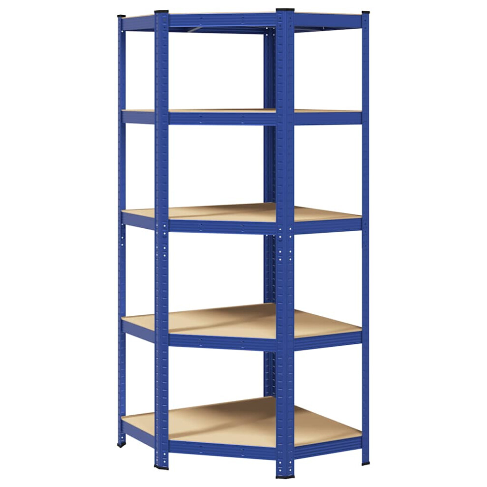 vidaXL 5-Layer Corner Shelf Blue Steel&Engineered Wood garage shelving