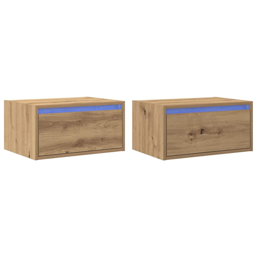 vidaXL Wall-mounted Bedside Cabinets With LED Lights 2 Pcs Artisan Oak Cabinet