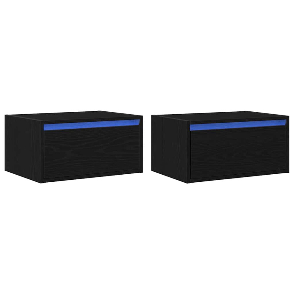 vidaXL Wall-mounted Bedside Cabinets with LED Lights 2 pcs Black Oak cabinet