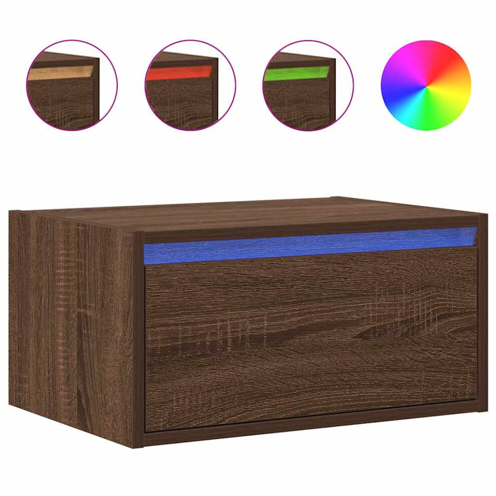 vidaXL Wall-mounted Bedside Cabinet with LED Lights Brown Oak cabinet