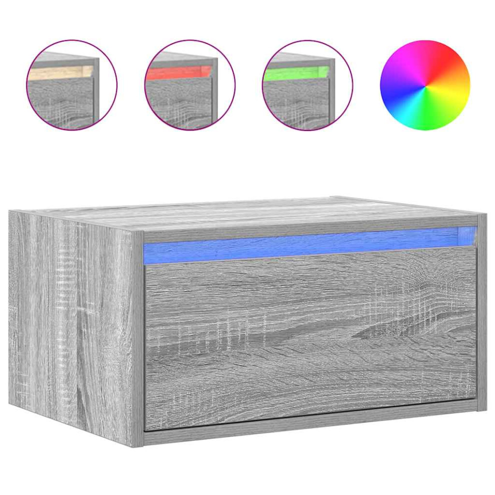 Vidaxl Wall-Mounted Bedside Cabinet With Led Lights Grey Sonoma Cabinet