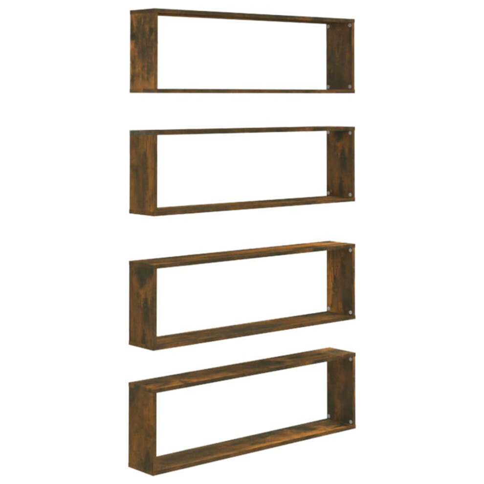 vidaXL 4x Wall Cube Shelves Smoked Oak Engineered Wood CD Shelf Wall Cabinet