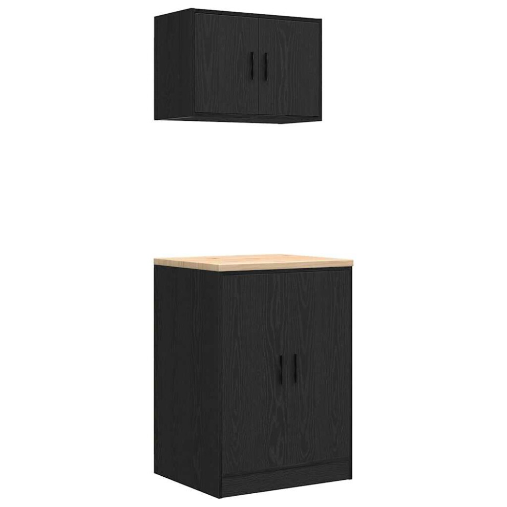 vidaXL Garage Cabinets 2 pcs Black Engineered Wood cabinet tool cabinet