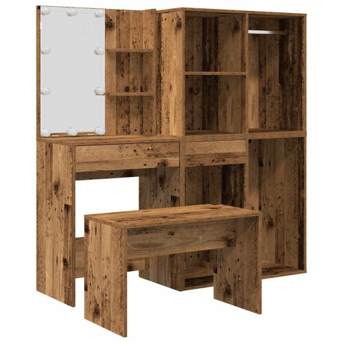 VidaXL vidaXL Dressing Table Set with LED Old Wood Engineered Wood dressing table