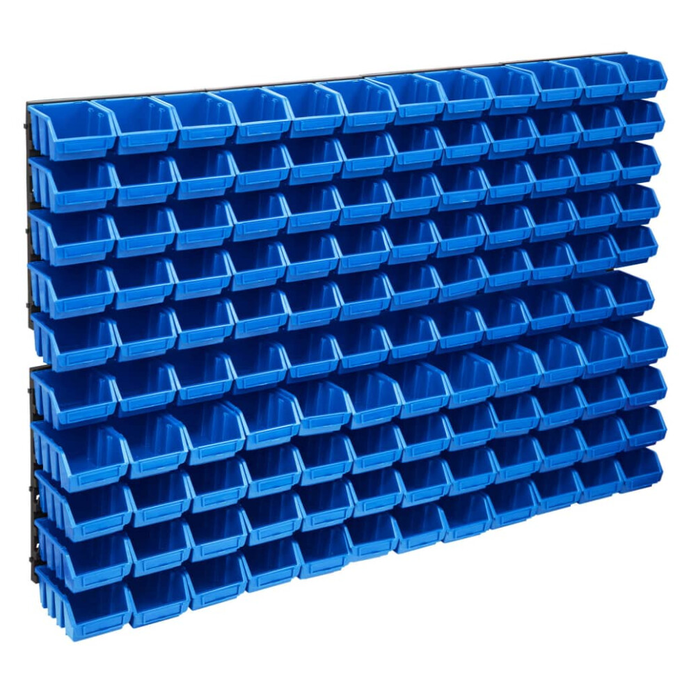 vidaXL Storage Bin Kit with Wall Panels 128 Piece Blue and Black Tool Boxes
