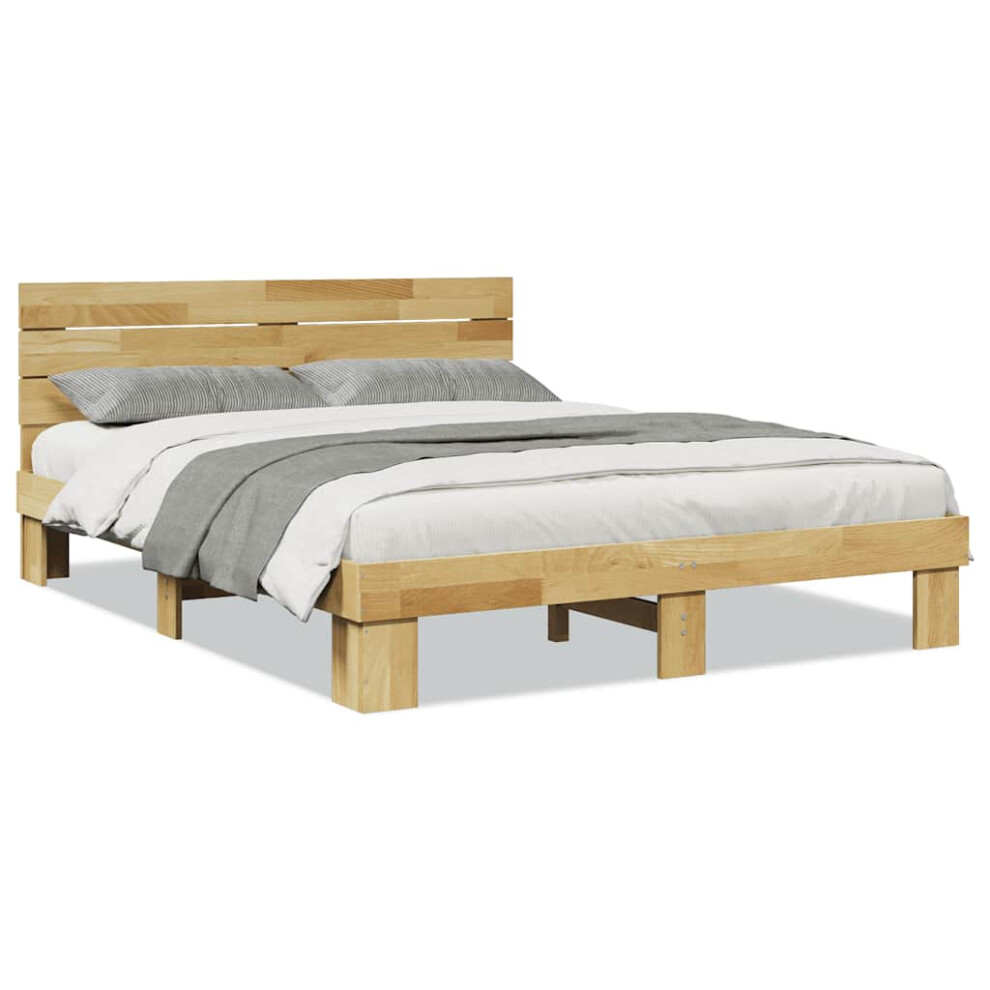 Vidaxl Bed Frame With Headboard Without Mattress 135X190 Cm Solid Wood Oak