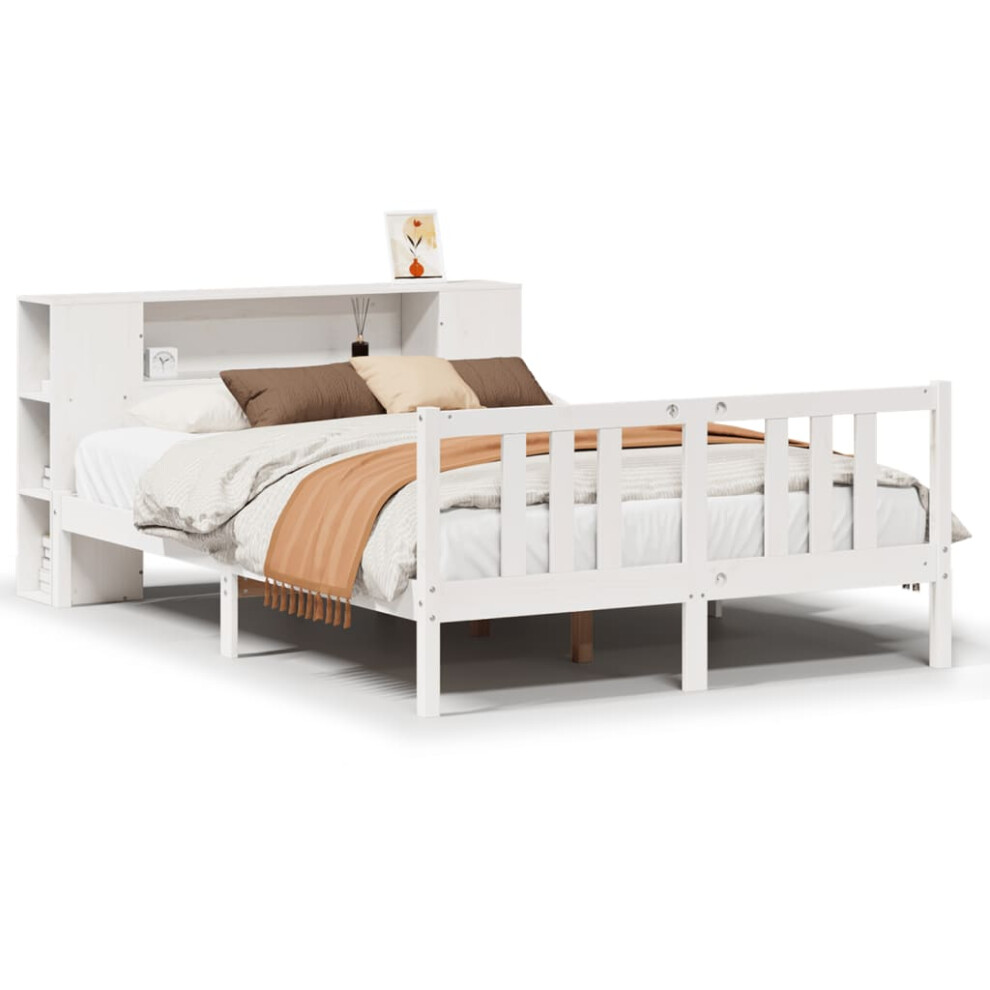 vidaXL Bookcase Bed without Mattress Bed Base White 150x200cm Solid Wood Pine