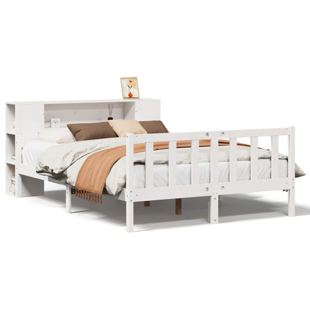 vidaXL Bookcase Bed Without Mattress Bed White 160x200 Cm Solid Wood Pine