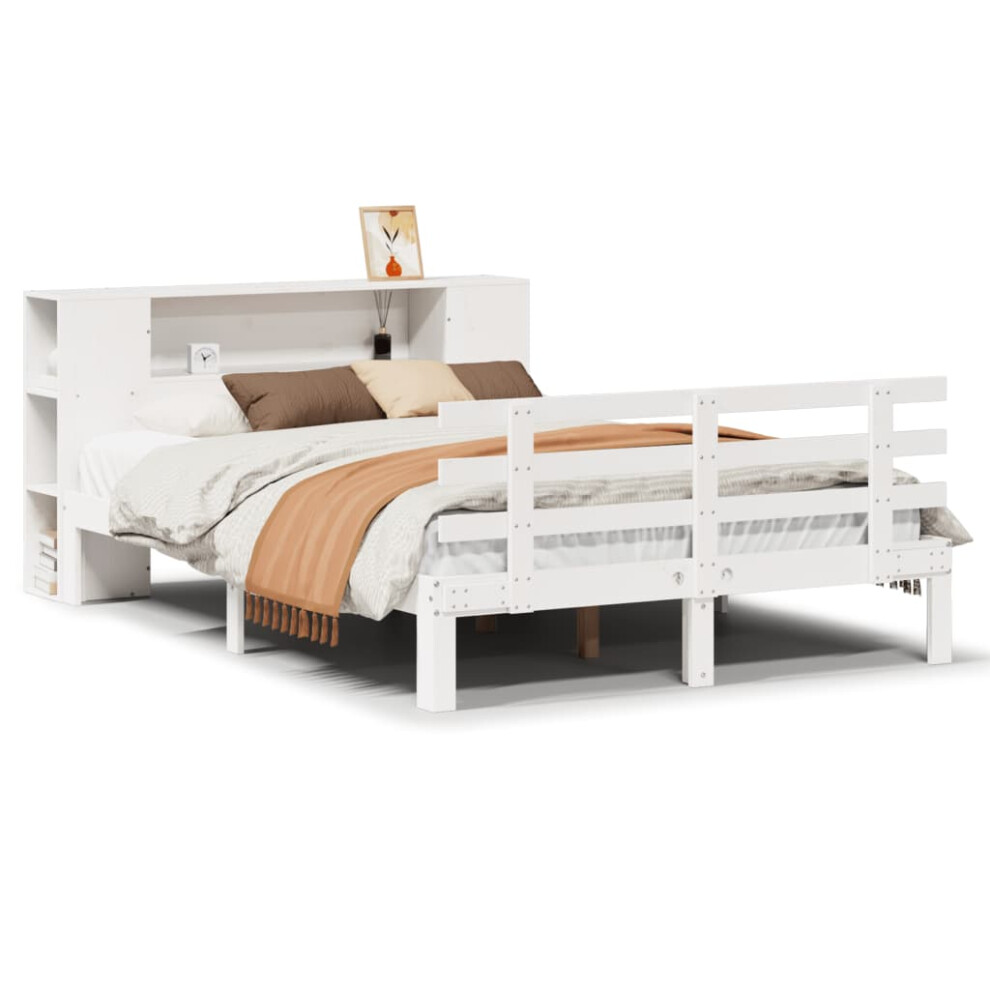 Vidaxl White Bookcase Bed Without Mattress Bed Base 160X200cm Solid Wood Pine