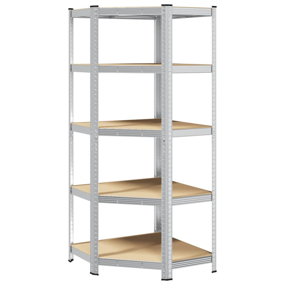 vidaXL 5-Layer Corner Shelf Silver Steel&Engineered Wood Garage Shelving