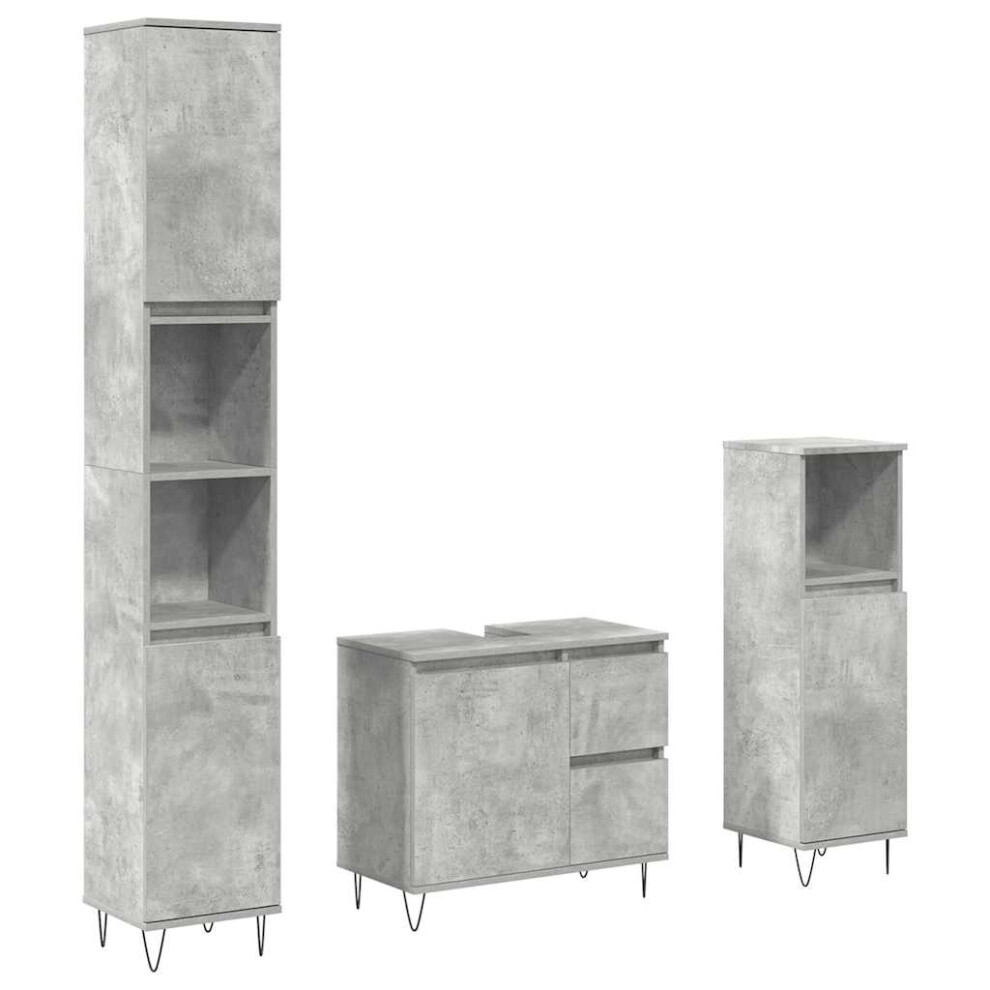 Vidaxl 3 Piece Bathroom Furniture Set Concrete Grey Engineered Wood