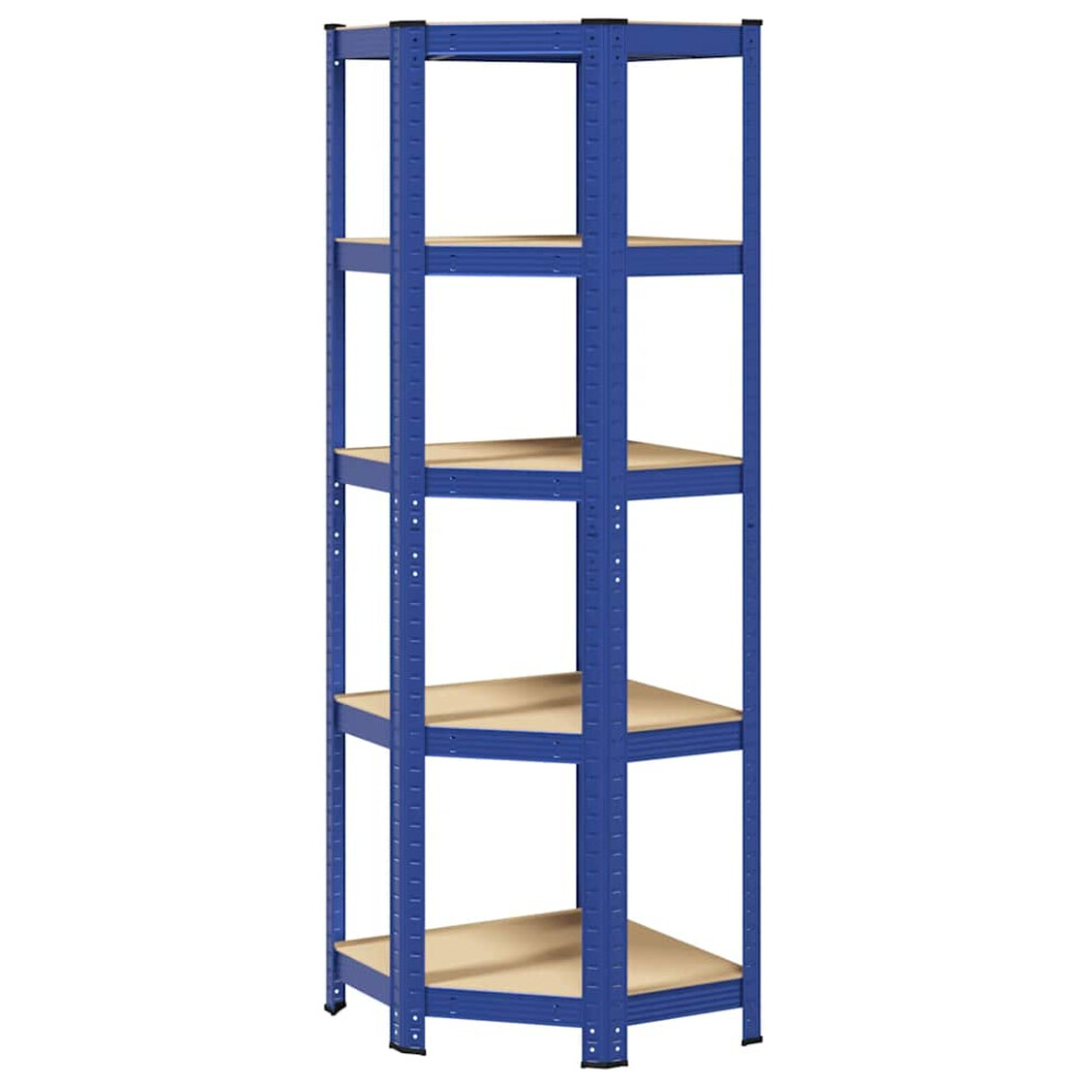 vidaXL 5-Layer Corner Shelf Blue Steel&Engineered Wood garage shelving