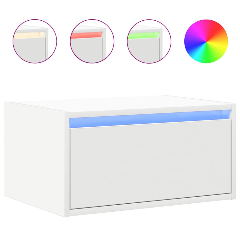 vidaXL Wall-mounted Bedside Cabinet with LED Lights White cabinet