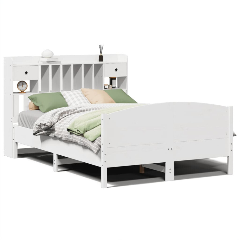Vidaxl Bookcase Bed Without Mattress Bed Base White 140X200cm Solid Wood Pine