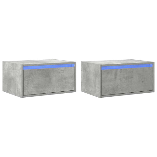 VidaXL vidaXL Wall-mounted Bedside Cabinets with LED Lights 2 pcs Concrete Grey 1