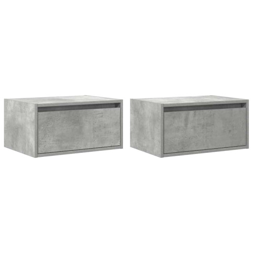 VidaXL vidaXL Wall-mounted Bedside Cabinets with LED Lights 2 pcs Concrete Grey 2