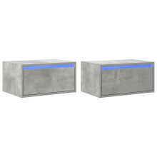 vidaXL Wall-mounted Bedside Cabinets with LED Lights 2 pcs Concrete Grey