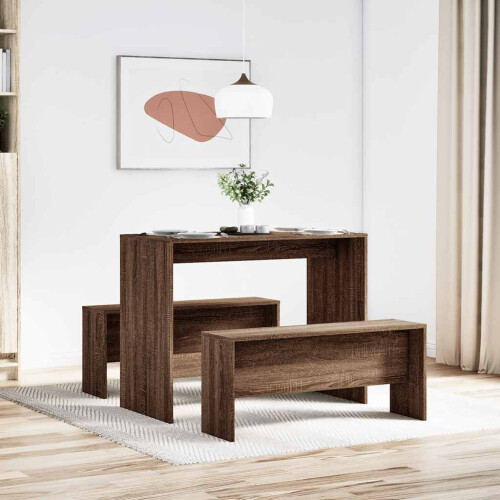 VidaXL vidaXL 3 Piece Dining Table and Bench set Brown Oak Engineered Wood 2