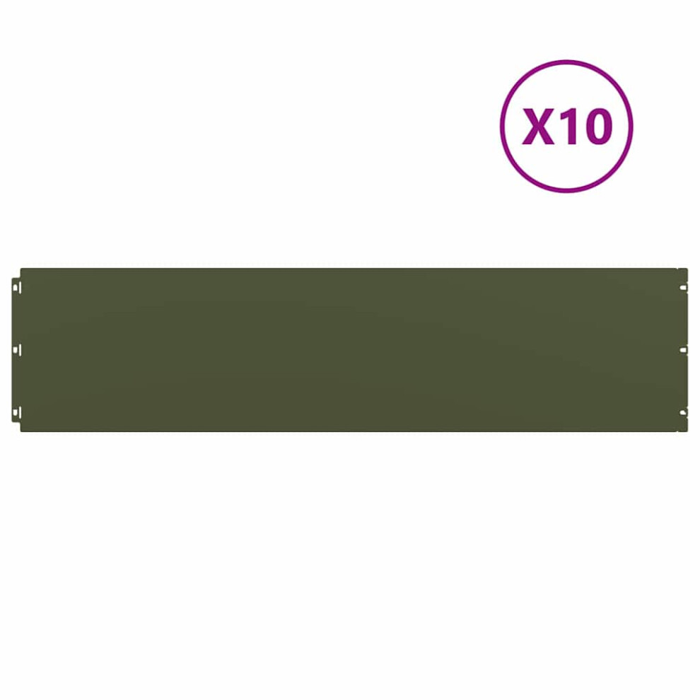 vidaXL Lawn Edgings 10 Pcs Olive Green 25x103 Cm Cold-rolled Steel