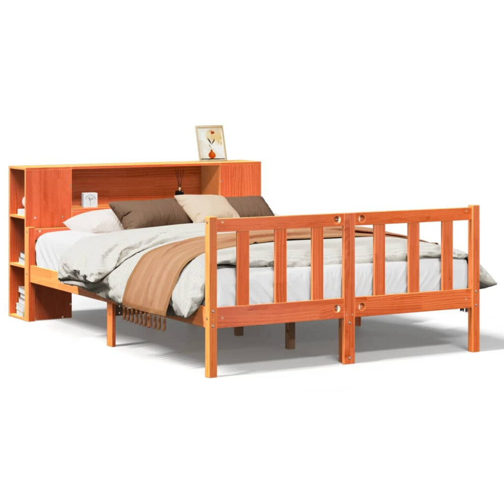 Vidaxl Brown Bookcase Bed Without Mattress Bed Base Wax 160X200 Cm Solid Wood
