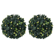 vidaXL Artificial Boxwood Balls with LED Lights 2 pcs Green 22 cm