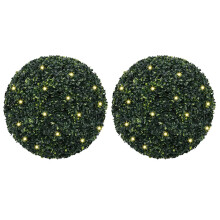 vidaXL Artificial Boxwood Balls with LED Lights 2 pcs Green 52 cm