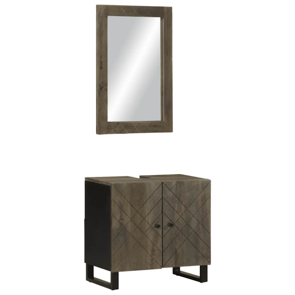 vidaXL 2 Piece Bathroom Furniture Set Black Solid Wood Mango Bathroom Cabinet