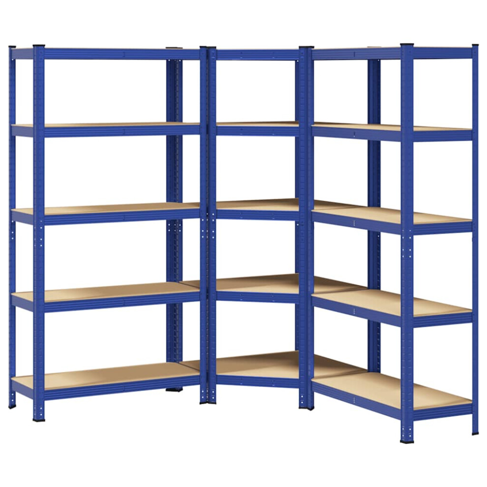 vidaXL 3 Piece 5-Layer Shelves Set Blue Steel&Engineered Wood Garage Shelving