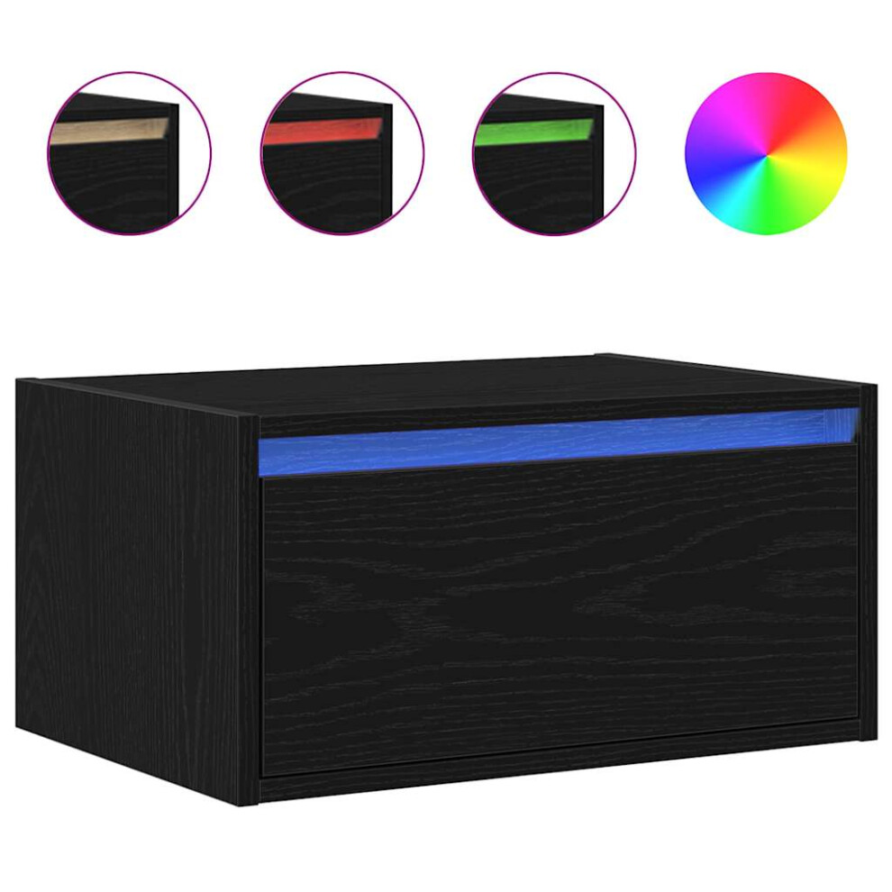 vidaXL Wall-mounted Bedside Cabinet with LED Lights Black Oak cabinet