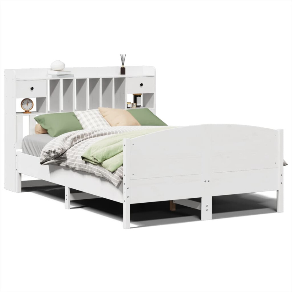 vidaXL Bookcase Bed without Mattress Bed Base White 140x190cm Solid Wood Pine