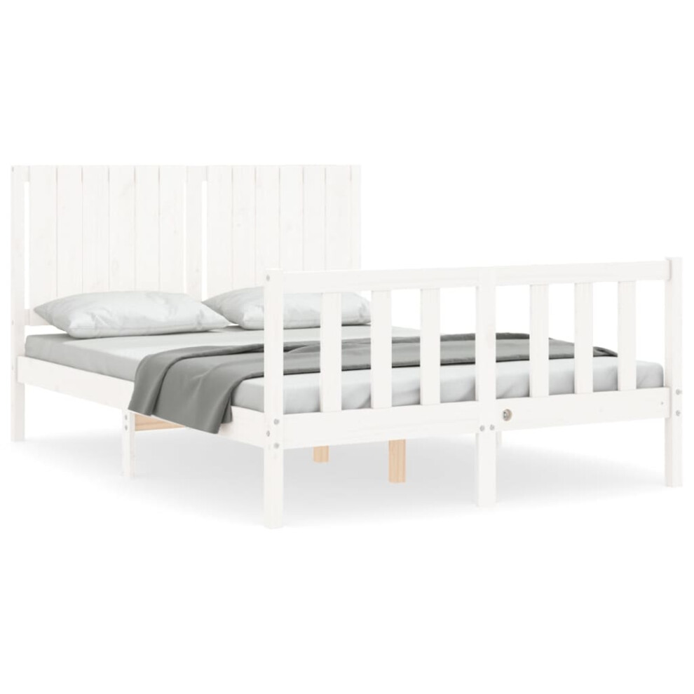 vidaXL Bed Frame Bed Base Platform Bed with Headboard White Double Solid Wood