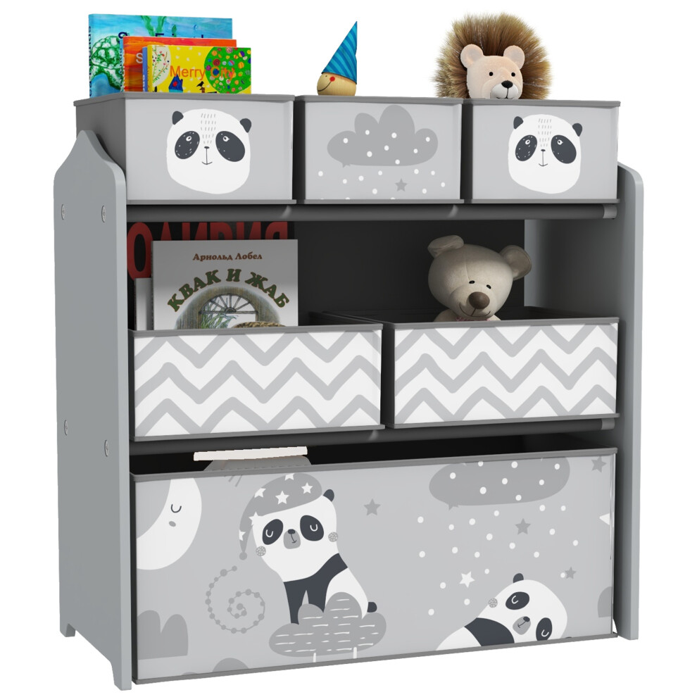 Zonekiz Kids Storage Unit With 6 Boxes, Toy Storage Organiser, Grey