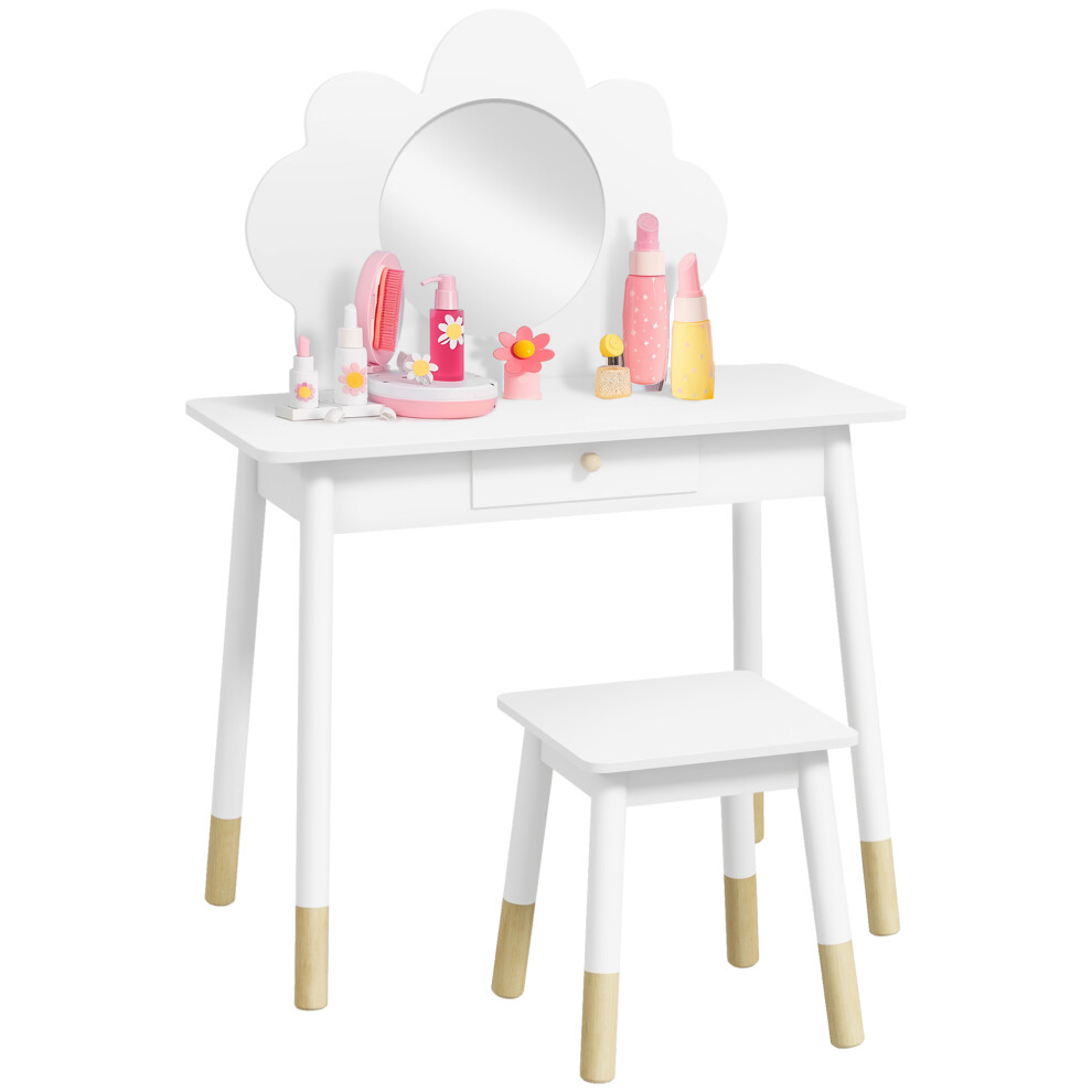 Aiyaplay Kids Dressing Table With Mirror And Stool, Drawer, Cloud Design