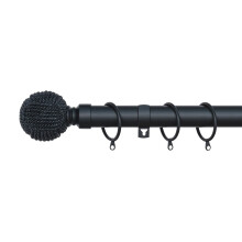 (Matte Black, 70cm - 120cm) Knotted Ball Metal Extendable Curtain Pole 25/28mm