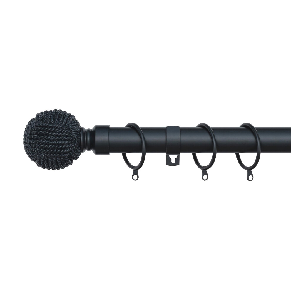 A.Unique Home Extendable Metal Curtain Pole with Knotted Ball Finials, Matte Black, 70cm to 120cm with Rings and Fittings - Image 4