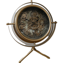 Elegant Freestanding Clock with Moving Internal Cogs | Gold