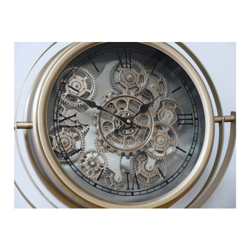 Elegant Freestanding Clock with Moving Internal Cogs | Gold 1