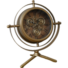 Elegant Freestanding Clock with Moving Internal Cogs | Gold