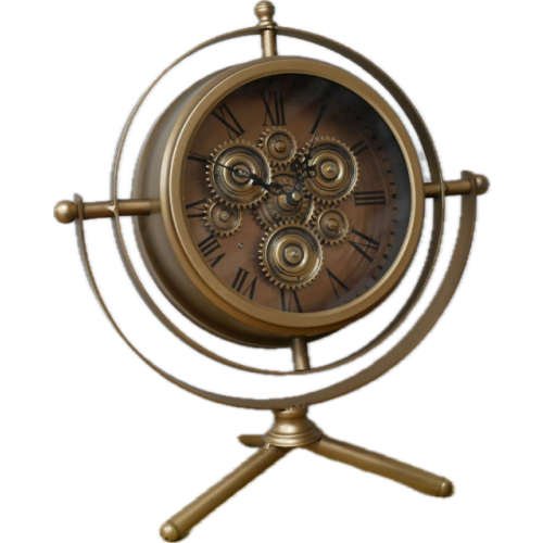Elegant Freestanding Clock with Moving Internal Cogs | Gold